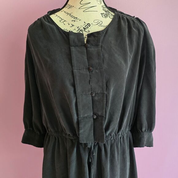See by Chloe Silk black 3/4 sleeves dress with pockets drawstrings Sz 4 - Picture 5 of 9
